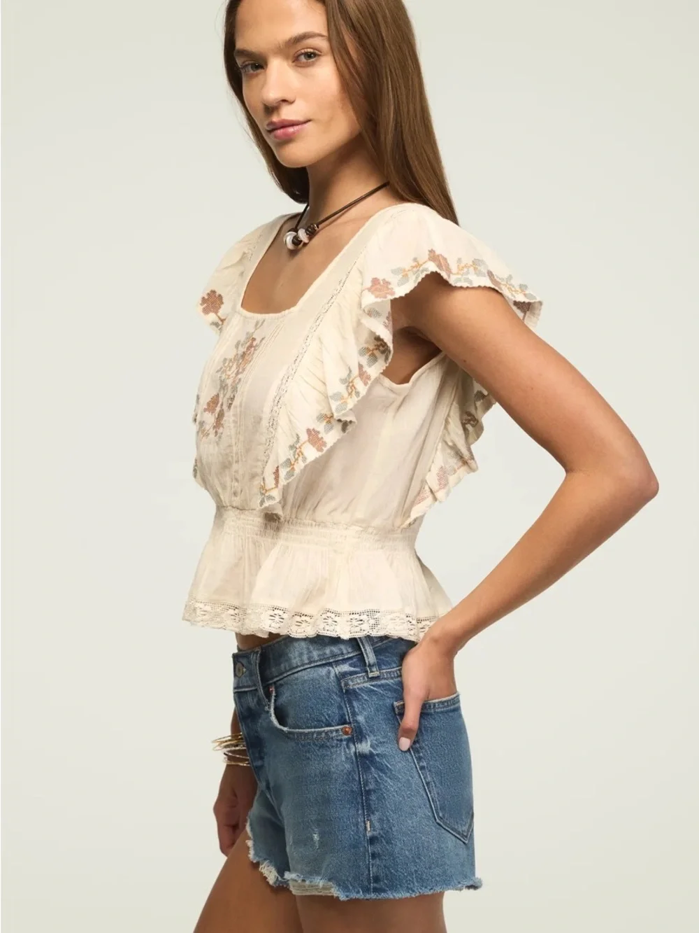 Floral Embroidered Ruffle Top - Picture 2 of 4